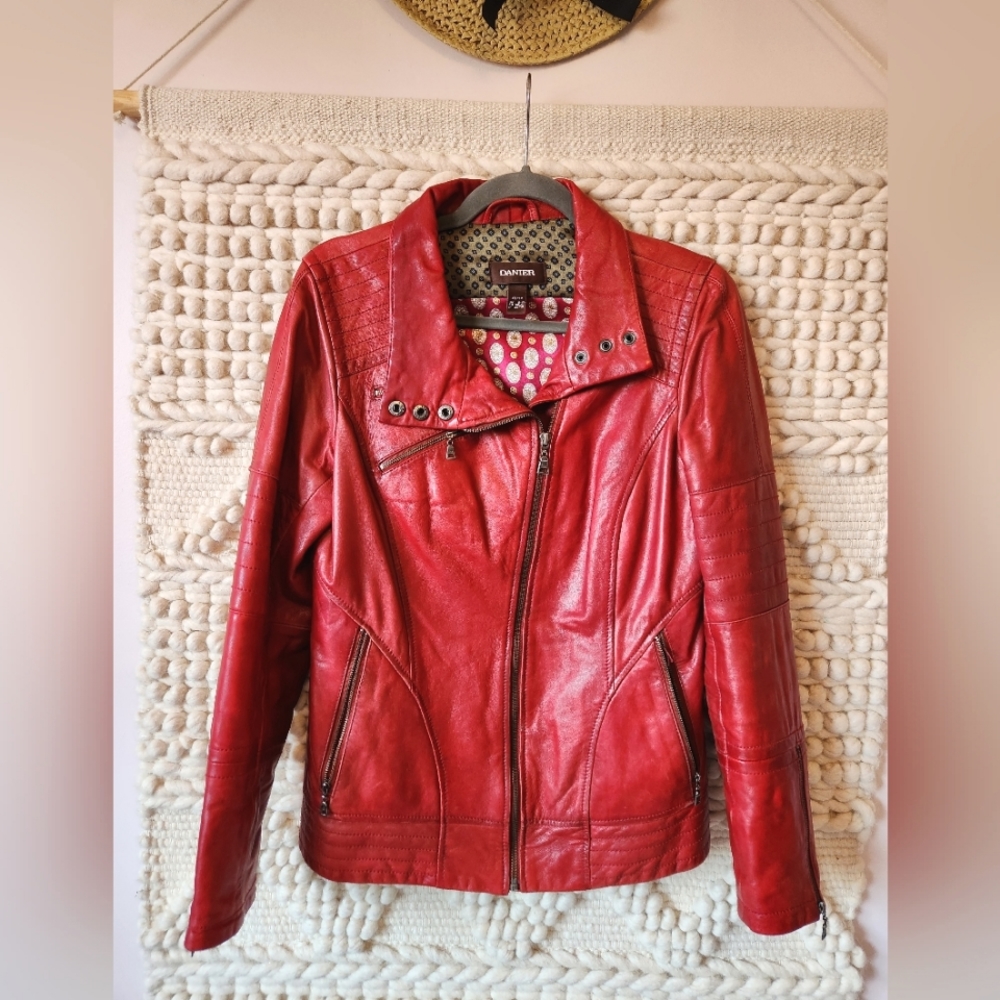 Danier Red Leather Moto Jacket
